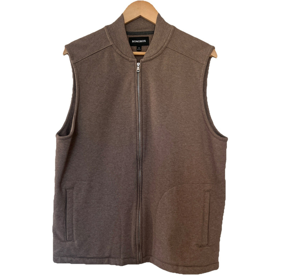 Bonobos Vest Mens Med Brown Cotton Blend Full Zip Pockets Outerwear Casual Golf